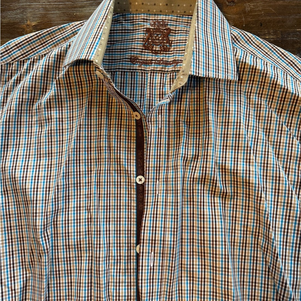 English Laundry Stylish Blue and Brown Checkered Men's Shirt